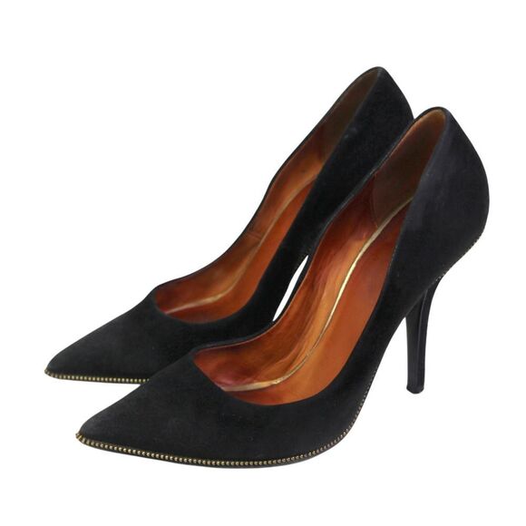 Givenchy BLACK GENUINE LEATHER SUEDE HIGH HEEL POINTED CLASSIC PUMP SHOES Sz 38 - Picture 3 of 13